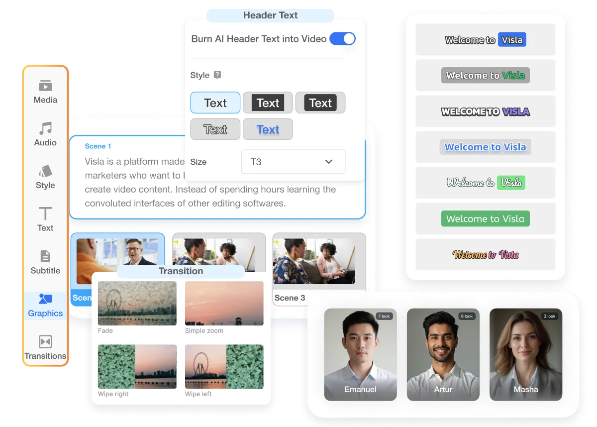 Structured business video workflow generated by Visla AI Agent Integration with scenes, narration, and visuals for team review.